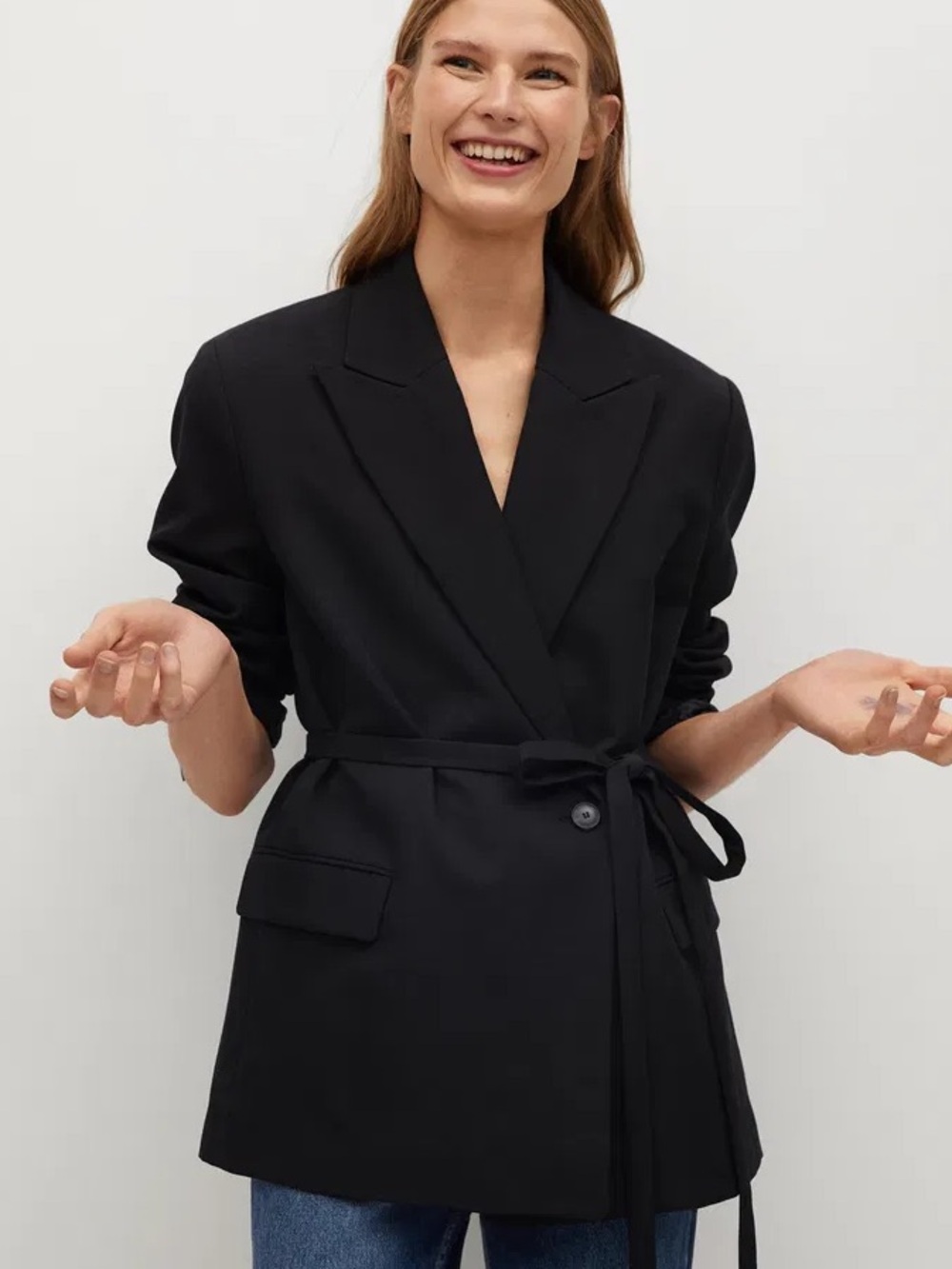 Mango Black Belted Blazer Jacket